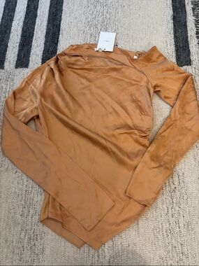 ALC Copper-Tan Satin Long Sleeve Top Drape Minimal Chic NWT SIZE 4